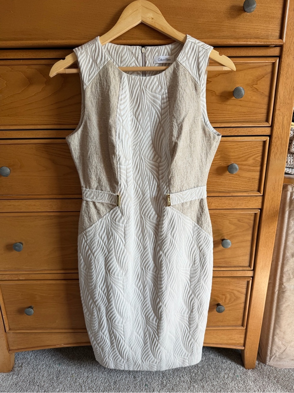 Calvin Klein Jacquard Sheath Dress Womens Size 6 Office Minimalist Monochromatic